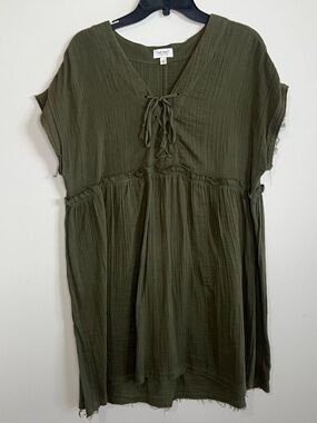 True Craft Olive Lace-Up V-Neck Dress